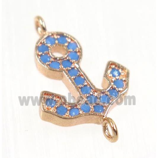 copper Anchor connector paved zircon, rose gold, turq