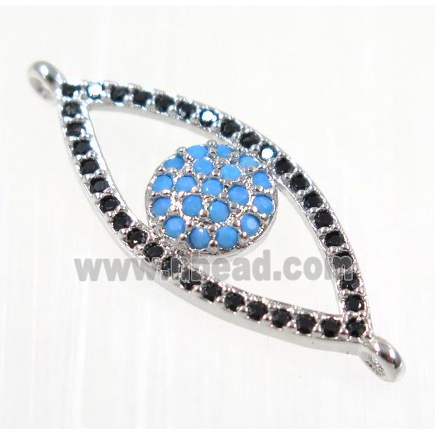 copper eye charm connector paved zircon, platinum plated, turq