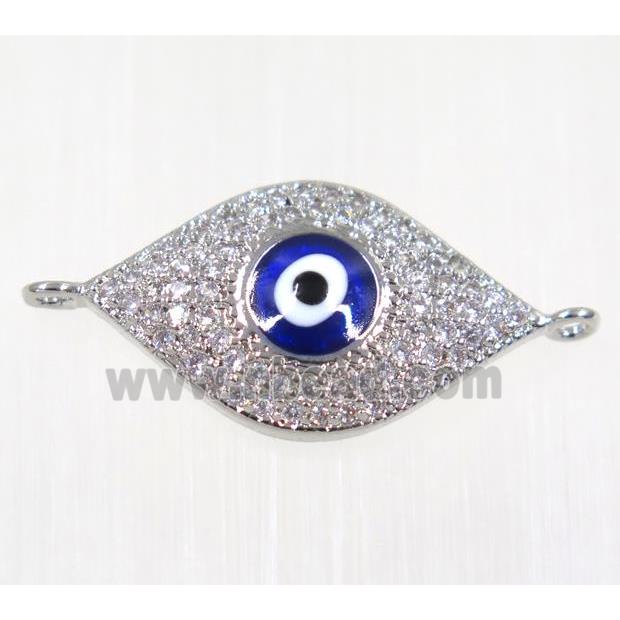 copper Evil eye connector paved zircon, platinum plated