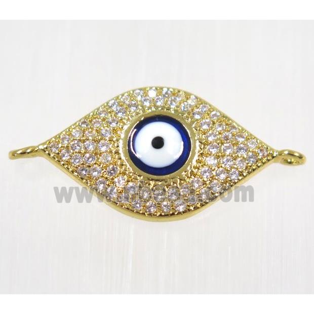 copper Evil eye connector paved zircon, gold plated