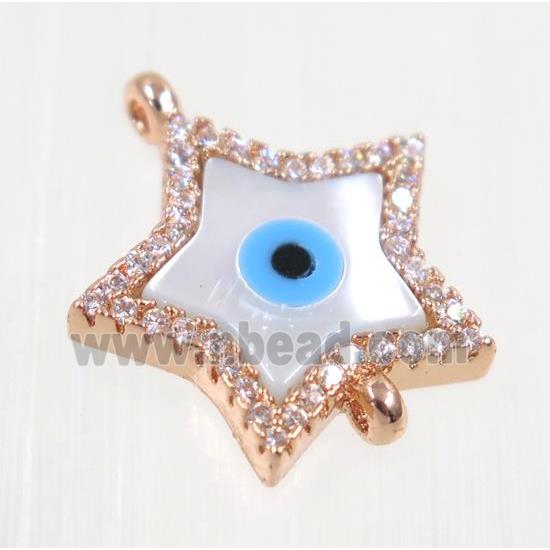 copper Star connector paved zircon with evil eye, rose gold