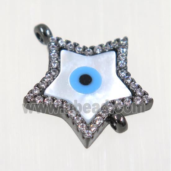 copper Star connector paved zircon with evil eye, black plated