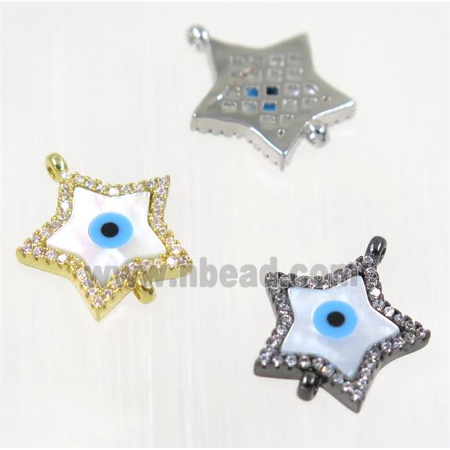 copper Star connector paved zircon with evil eye, mix color