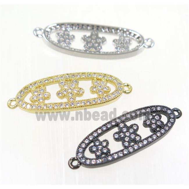 copper oval connector paved zircon with flower, mix color