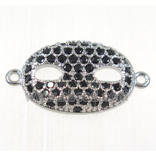 copper eye protection connector paved black zircon, platinum plated