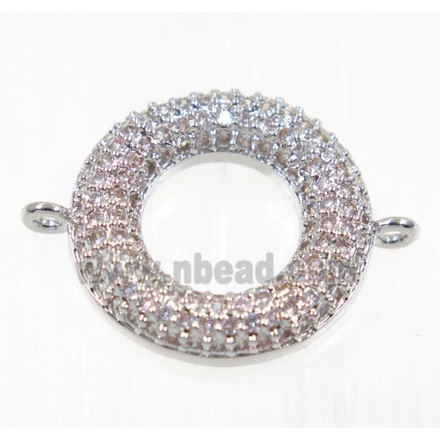 copper Donut connector paved zircon, platinum plated