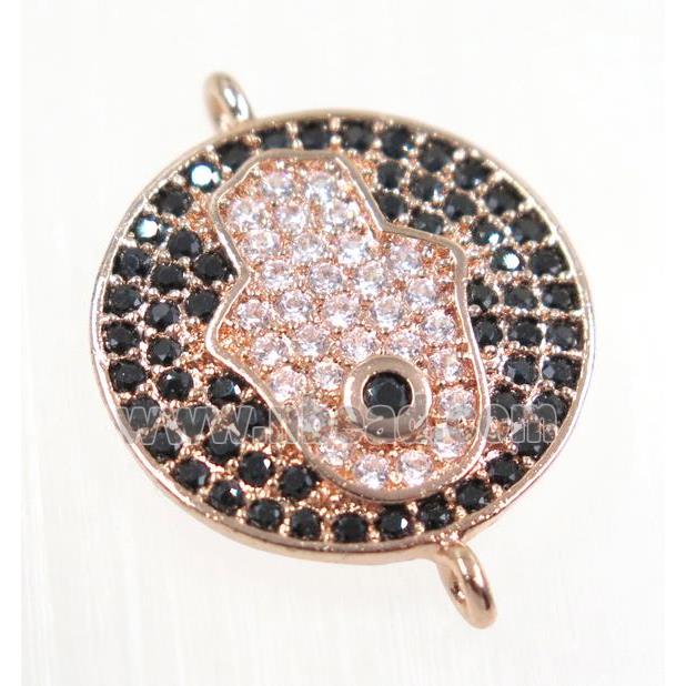 copper Hamsahand connector paved zircon, rose gold