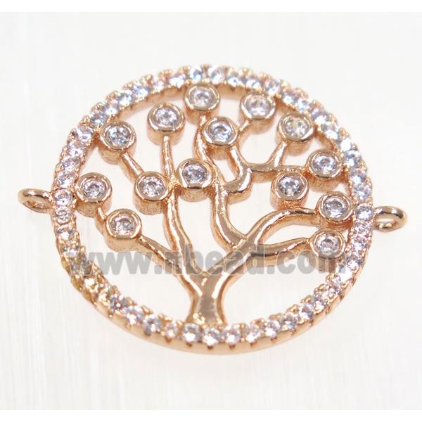 copper Tree Of Life connector paved zircon, rose gold