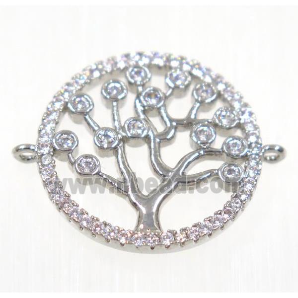 copper Tree Of Life connector paved zircon, platinum plated
