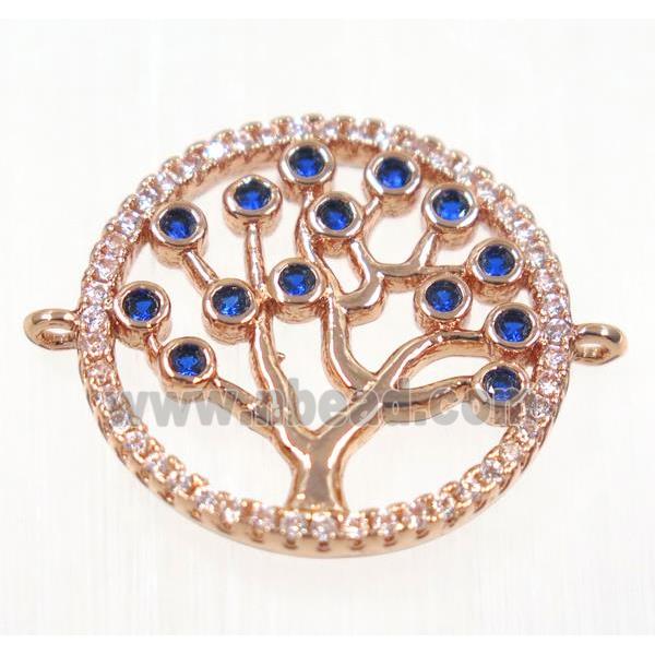 copper Tree Of Life connector paved zircon, rose gold