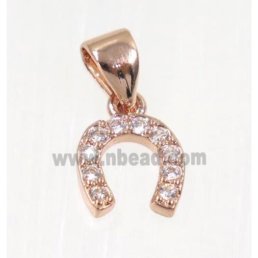 copper Wishbone pendant paved zircon, rose gold