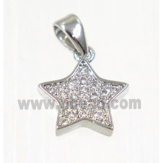 copper Star pendant paved zircon, platinum plated