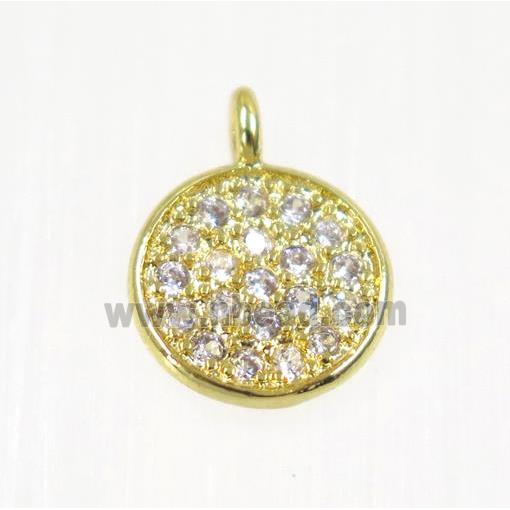 copper Circle pendant paved zircon, gold plated