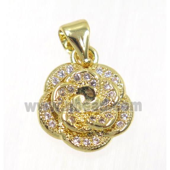 copper flower pendant paved zircon, gold plated