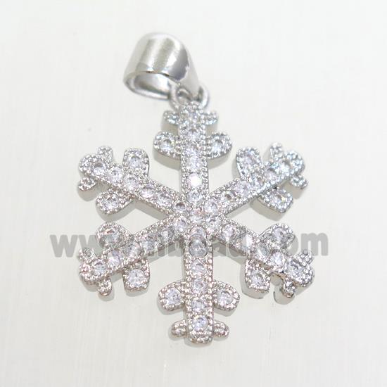zircon, snowflake, copper pendant, silver plated