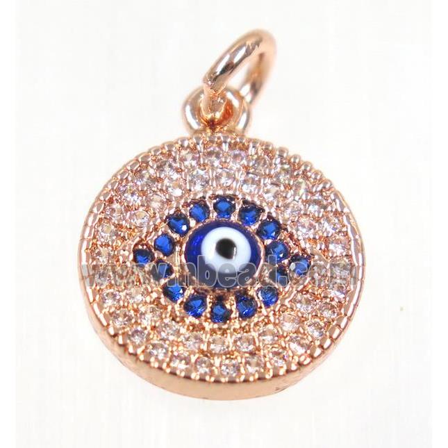 copper Evil eye pendant paved zircon, rose gold