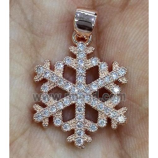 zircon, snowflake, copper pendant, red copper plated