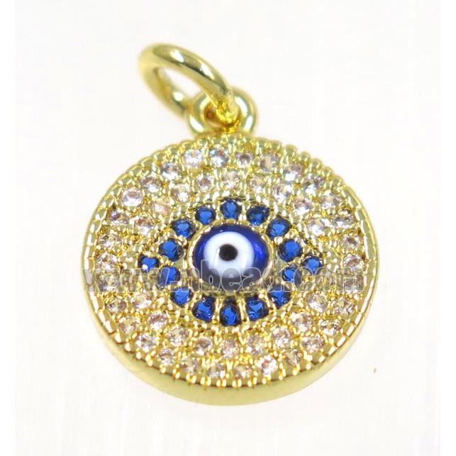 copper Evil eye pendant paved zircon, gold plated