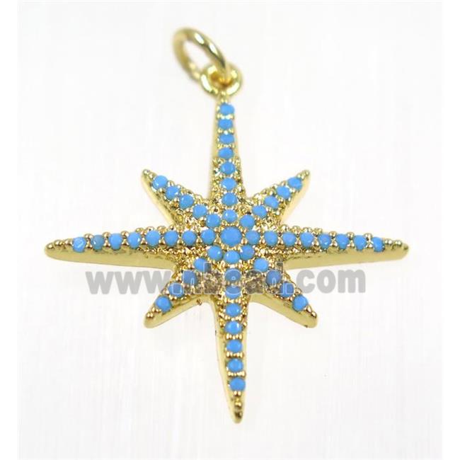 copper NorthStar pendant paved zircon, gold plated, turq