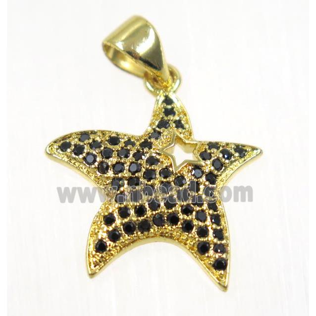 copper Star pendant paved zircon, gold plated