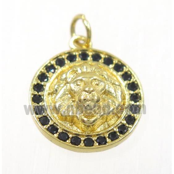 copper lionHead pendant paved zircon, gold plated
