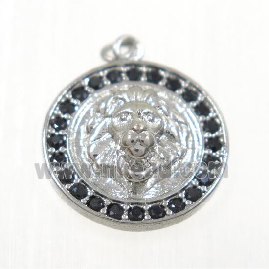 copper lionHead pendant paved zircon, platinum plated