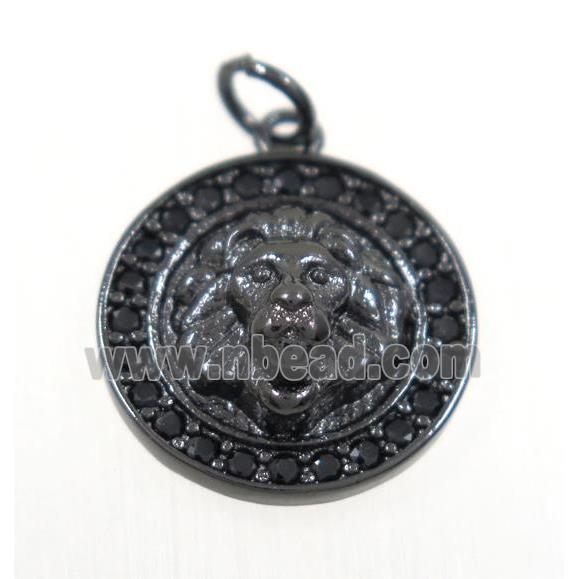 copper lionHead pendant paved zircon, black plated
