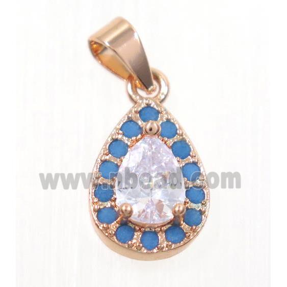 copper Teardrop pendant paved zircon, rose gold