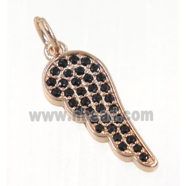 copper Wing pendant paved zircon, rose gold