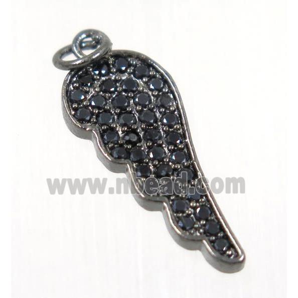 copper Wing pendant paved zircon, black plated