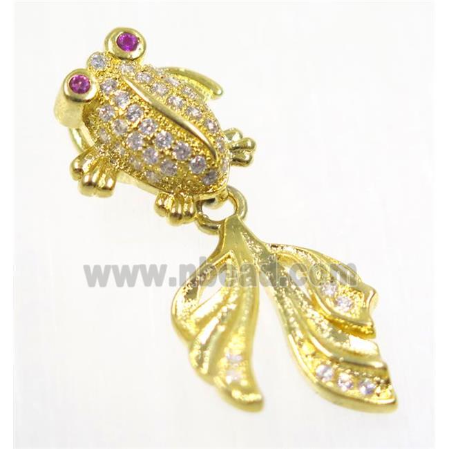 copper GoldFish pendant paved zircon, gold plated