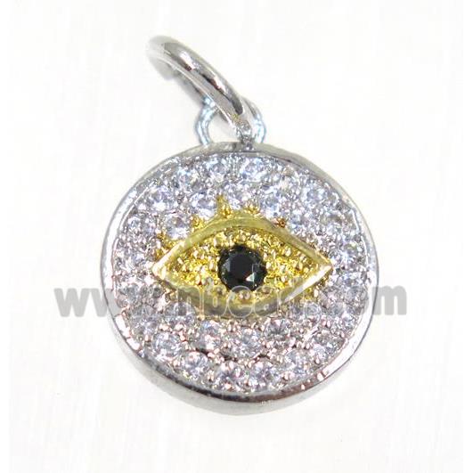 copper Evil eye pendant paved zircon, platinum plated