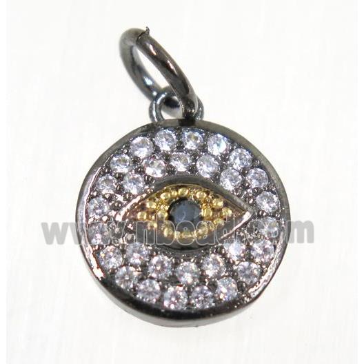 copper Evil eye pendant paved zircon, black plated