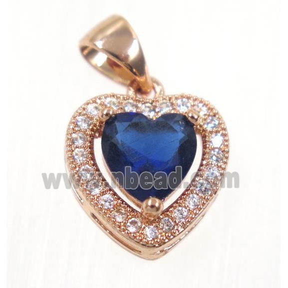 copper Heart pendant paved blue zircon, rose gold