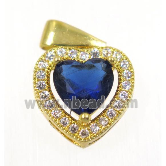 copper Heart pendant paved blue zircon, gold plated