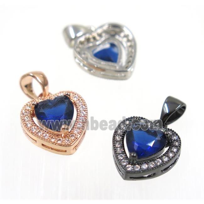 copper Heart pendant paved blue zircon, mix color