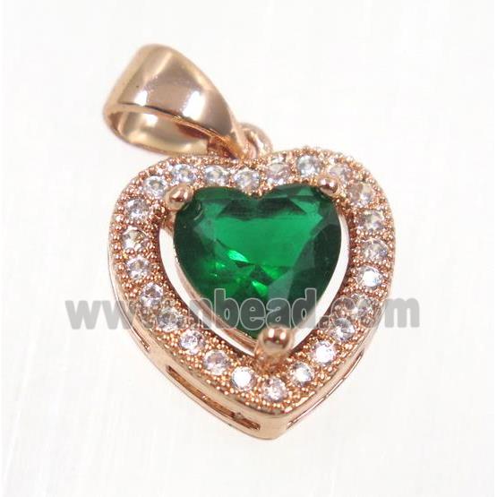 copper Heart pendant paved green zircon, rose gold