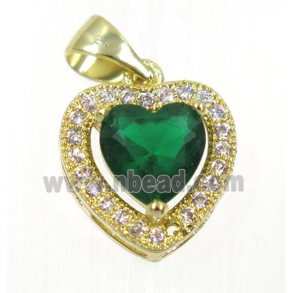 copper Heart pendant paved green zircon, gold plated