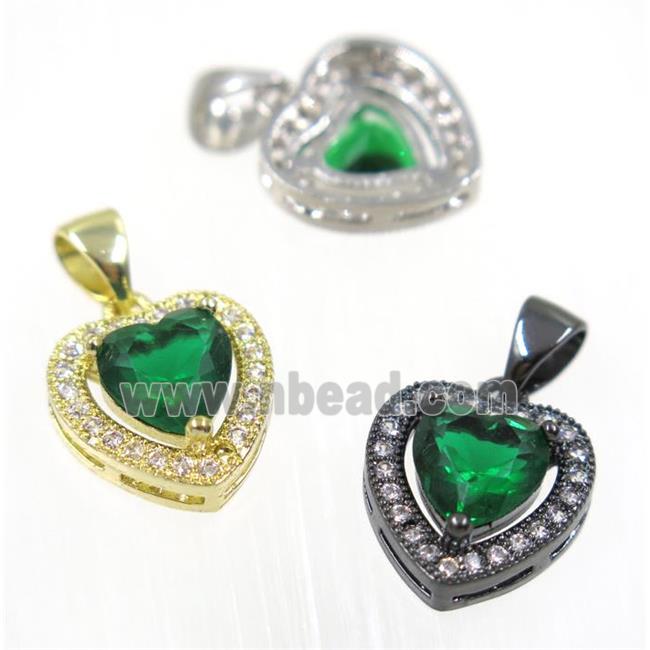 copper Heart pendant paved green zircon, mix color