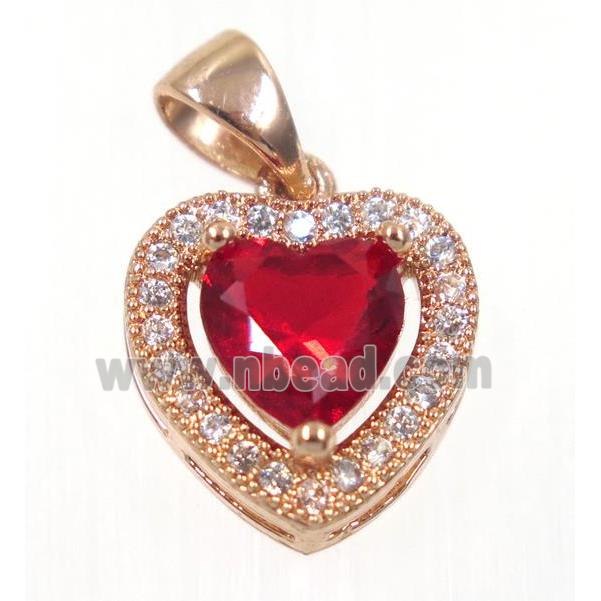 copper Heart pendant paved red zircon, rose gold