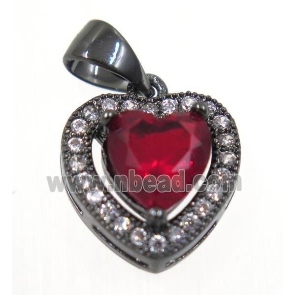 copper Heart pendant paved red zircon, black plated