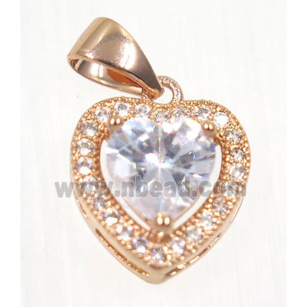 copper Heart pendant paved white zircon, rose gold