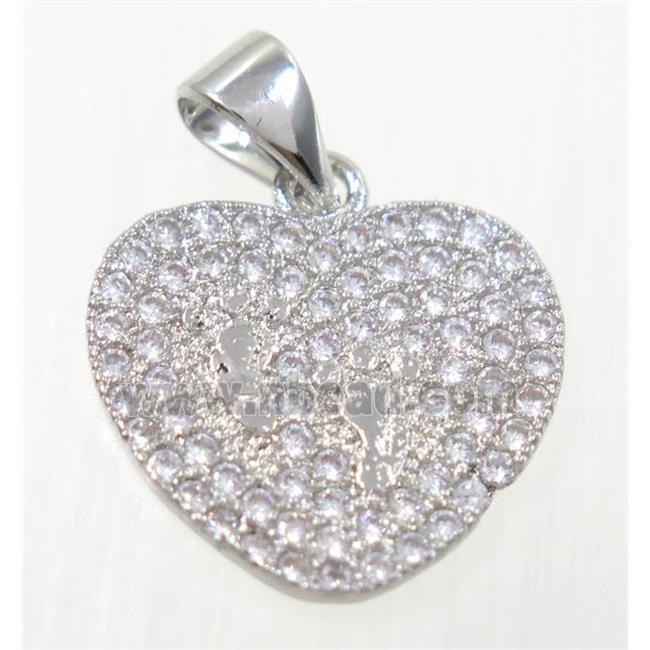 copper paw heart pendant paved zircon, platinum plated