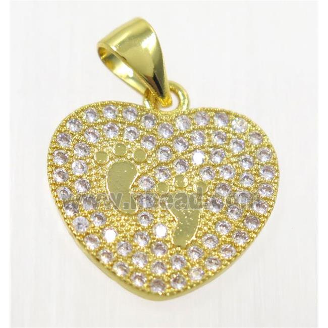 copper paw heart pendant paved zircon, gold plated