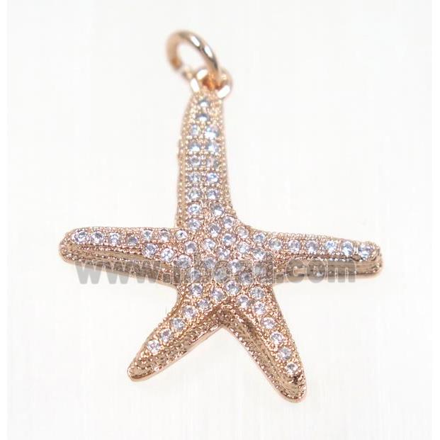 copper Starfish pendant paved zircon, rose gold