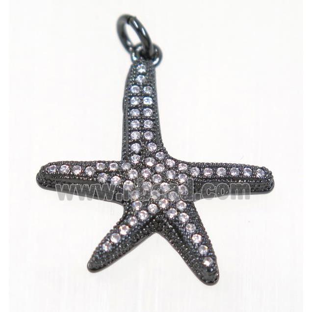 copper Starfish pendant paved zircon, black plated