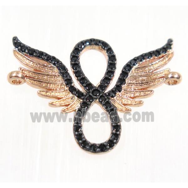 copper angel wing pendant paved zircon with 2loops, rose gold