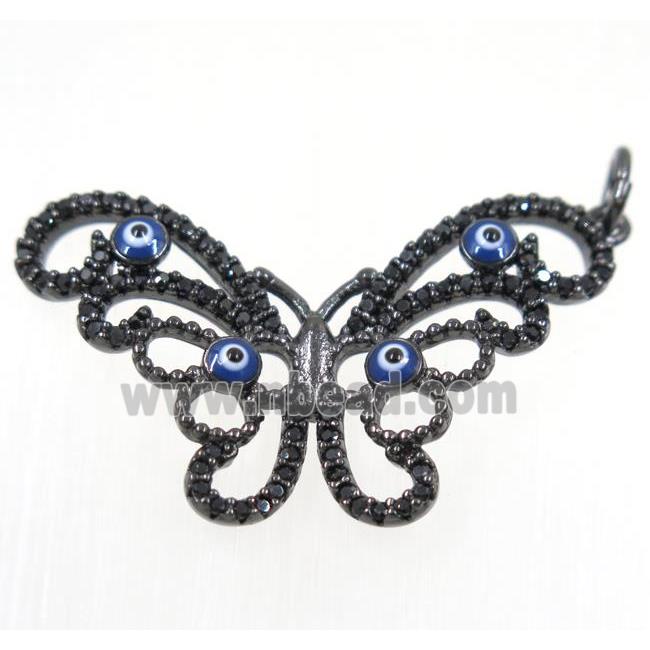 copper butterfly pendant paved zircon with evil eye, black plated