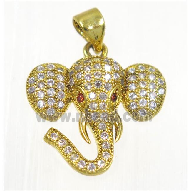 copper elephant pendant paved zircon, gold plated