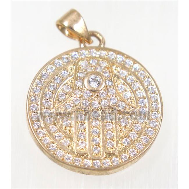 copper Hamsahand pendant paved zircon, rose gold